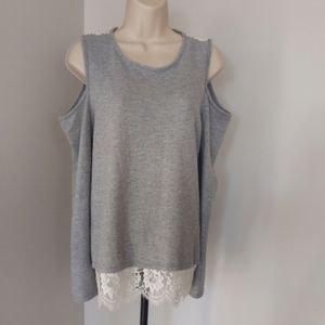 Vince Camuto Cold Shoulder Super Soft Top with Lace